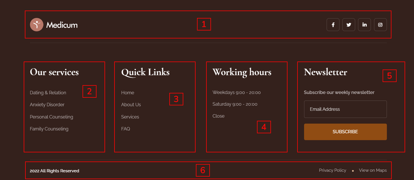 footer area med | Footer Settings
