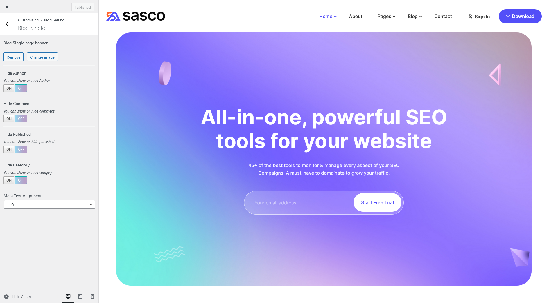 Blog Options 2 blog single customizer sas | Blog Options