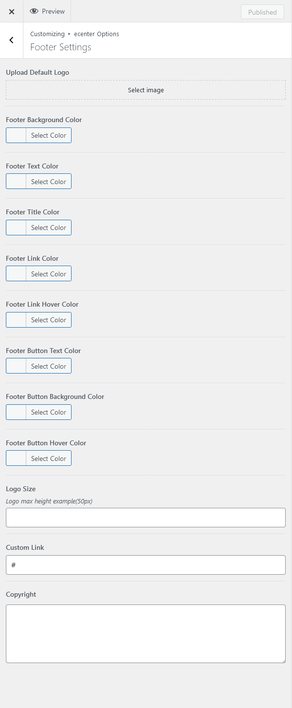 footer setting themeopt docpress | Footer Option