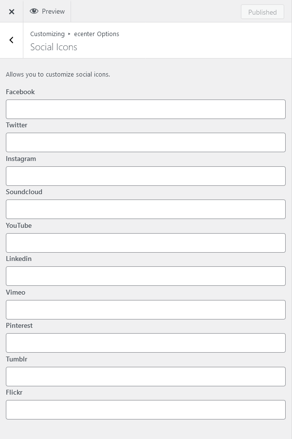 icosoci setting themeopt ecenter | Social Icon Option