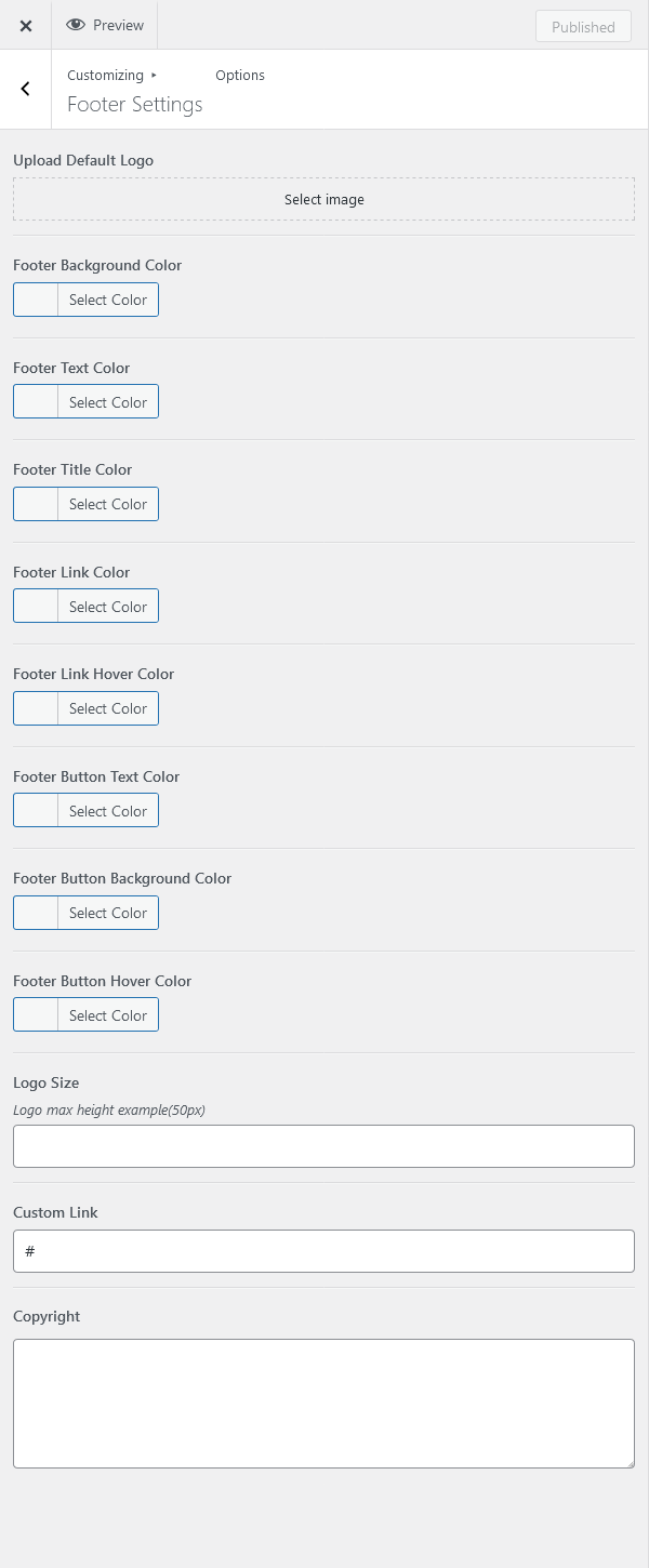 footer setting themeopt docpress tek | Footer Option