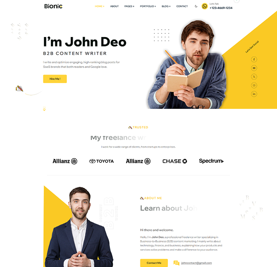 bionic home1 | Bionic- Personal Portfolio WordPress Theme