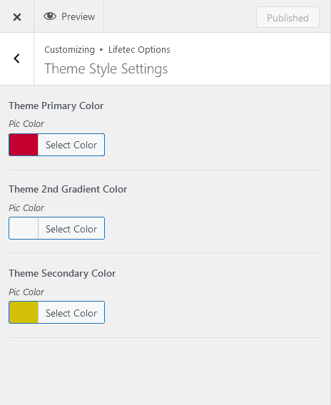 customizer color change settings lifetec | Colors & Typography