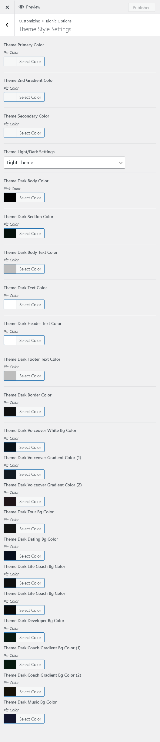 Colors & Typography 4 theme customizer colors bionic | Colors & Typography