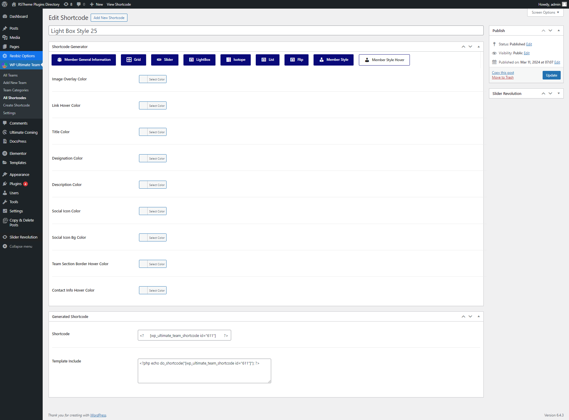 Create Shortcode 9 screencapture plugins rstheme wp ultimate team wp admin post php 2024 03 12 10 00 01 1 | Create Shortcode