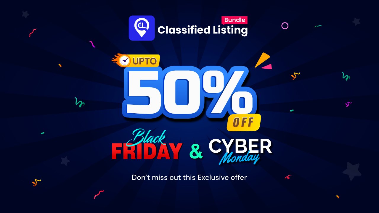 Classified Listing BFCM Banner 1 RadiusTheme Team | Best WordPress Black Friday & Cyber Monday Deals