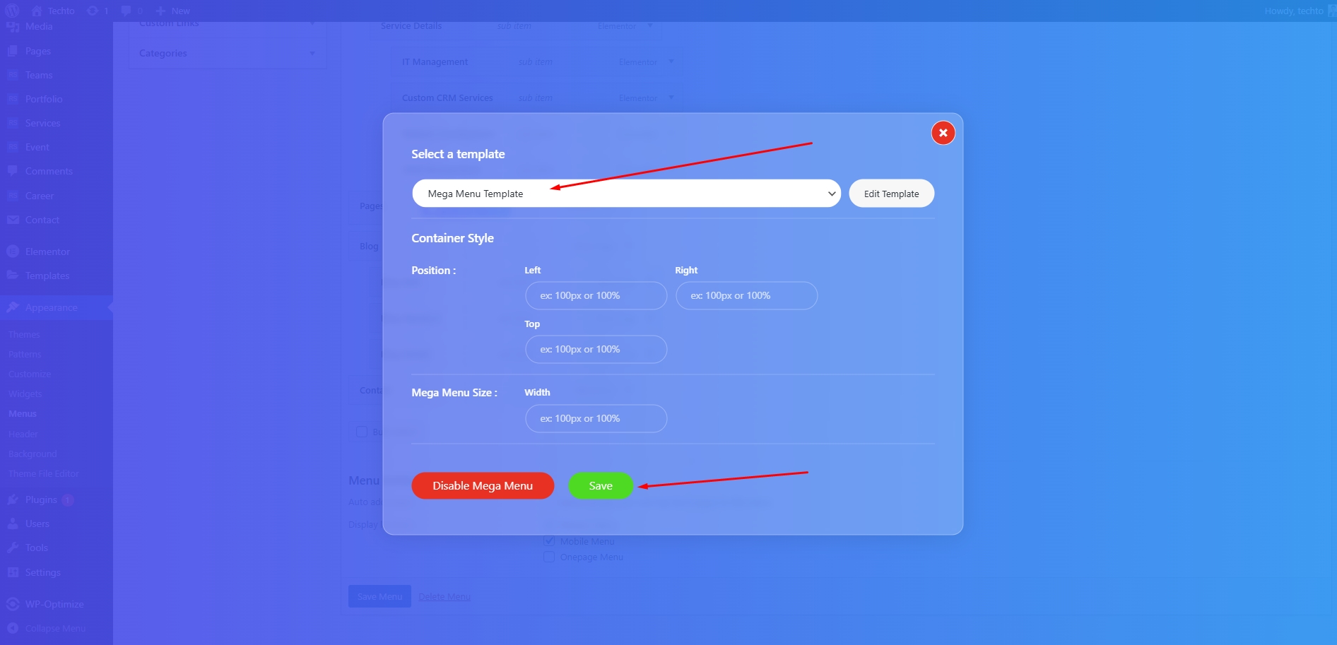mega menu temp doc | Menu Settings