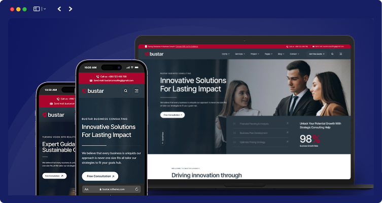 responsive layout bustar 1 | Bustar - Business Consulting WordPress Theme