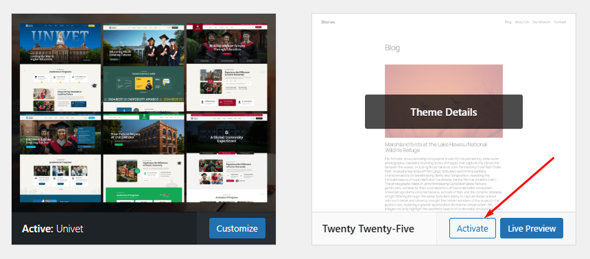 Update Theme 1 active theme univ | Update Theme