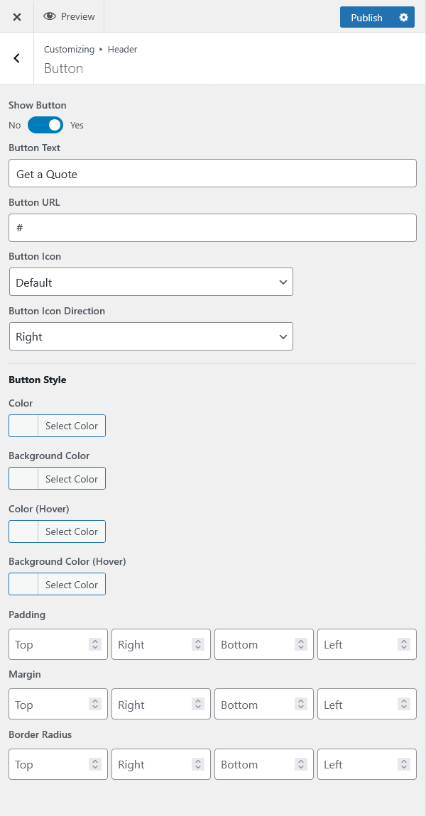 customizer header btn rs | Header Button
