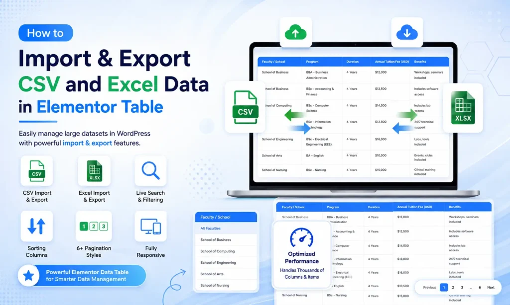 How to Import & Export CSV and Excel Data in Elementor Table